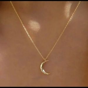 Gold colored dainty mini crescent moon necklace minimalist chic